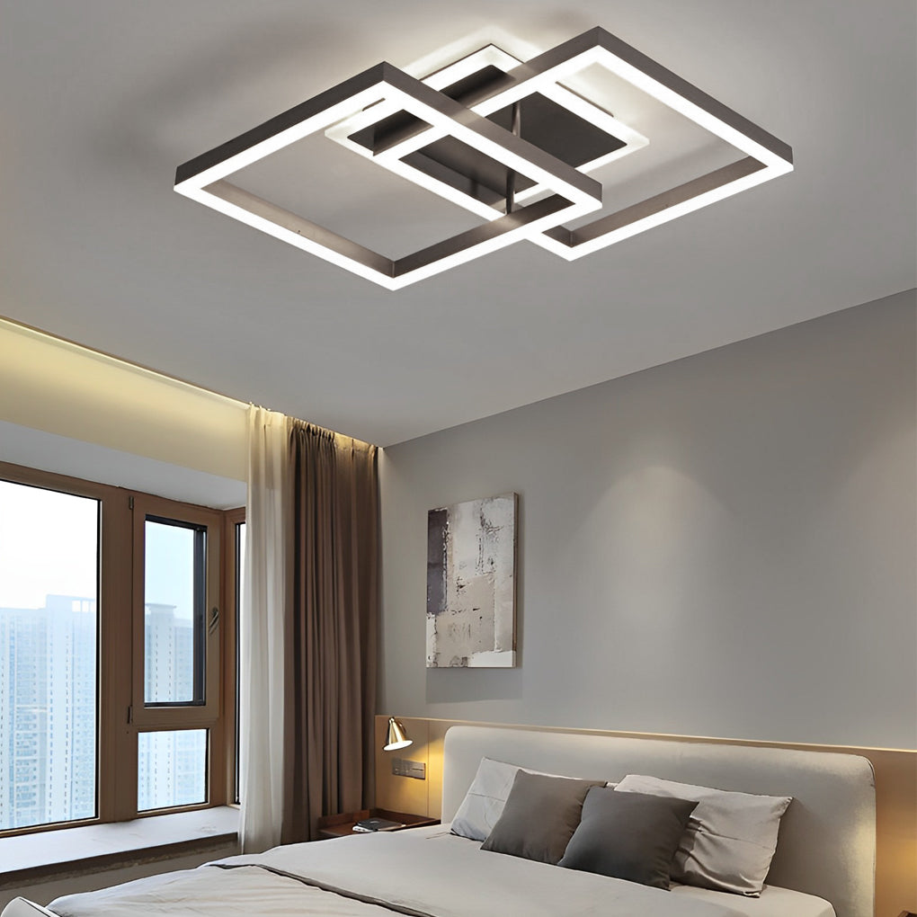 Modern Square Overlapping LED Ceiling Light Fixture - Brown Aluminum Design