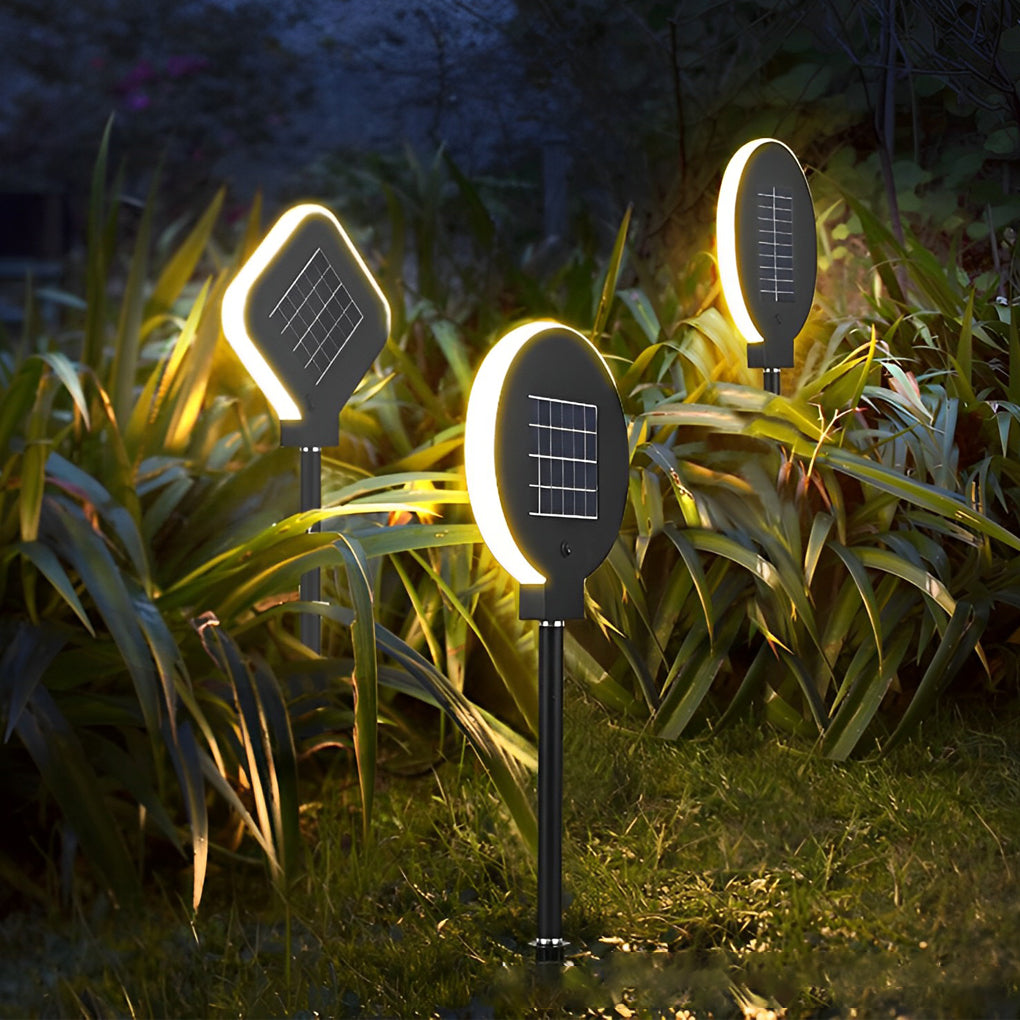 Modern Circular Black Solar LED Lawn Light - Eco-Friendly Outdoor Lighting, Energy Efficient Garden Light, Waterproof Solar Landscape Light, Bright LED Pathway Illumination.