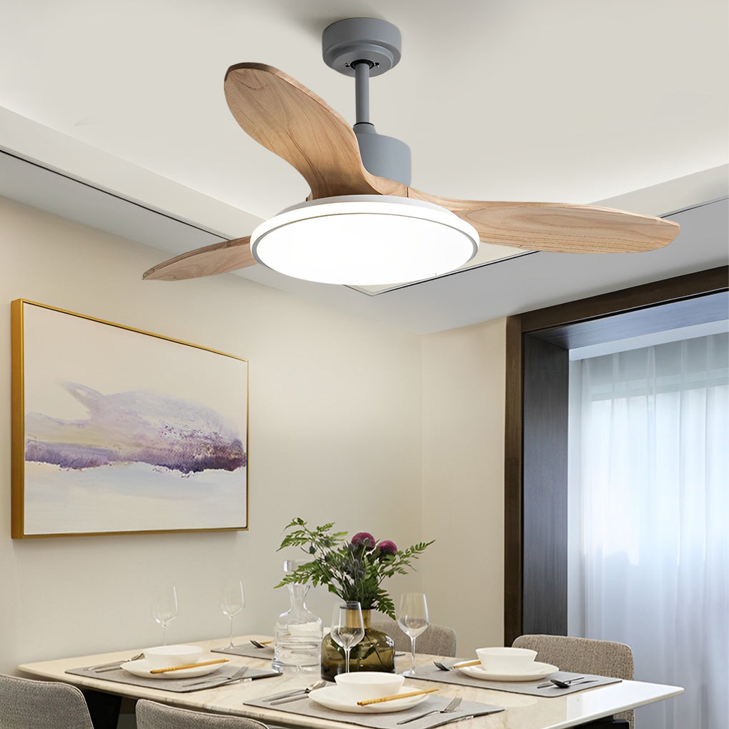 Wood Mute Dimmable LED Nordic Ceiling Fan Light with Remote Control