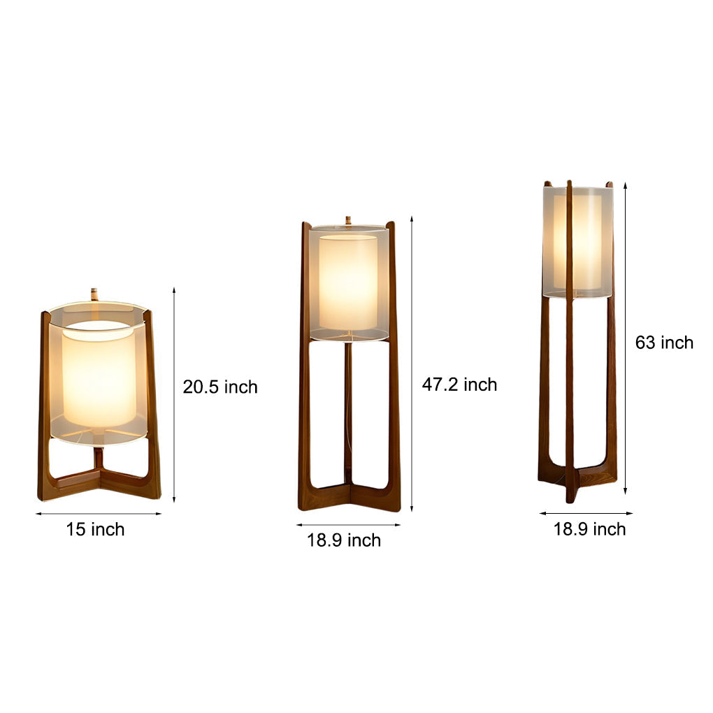 Rustic Japanese Wood LED Floor Lamp - Double Shade Design, Eco-Friendly Lighting for Home Decor