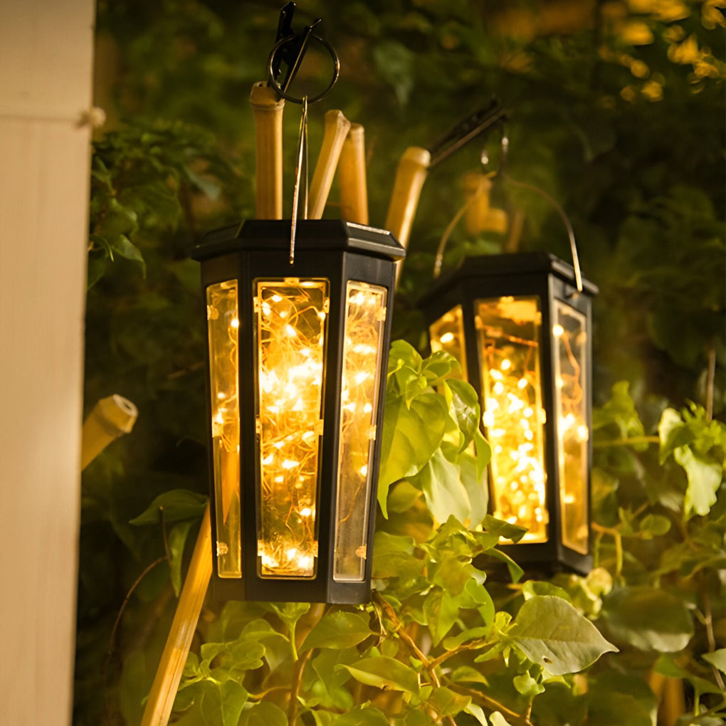 2Pcs Hexagonal Solar LED String Lights with Motion Sensor for Lawn Decoration