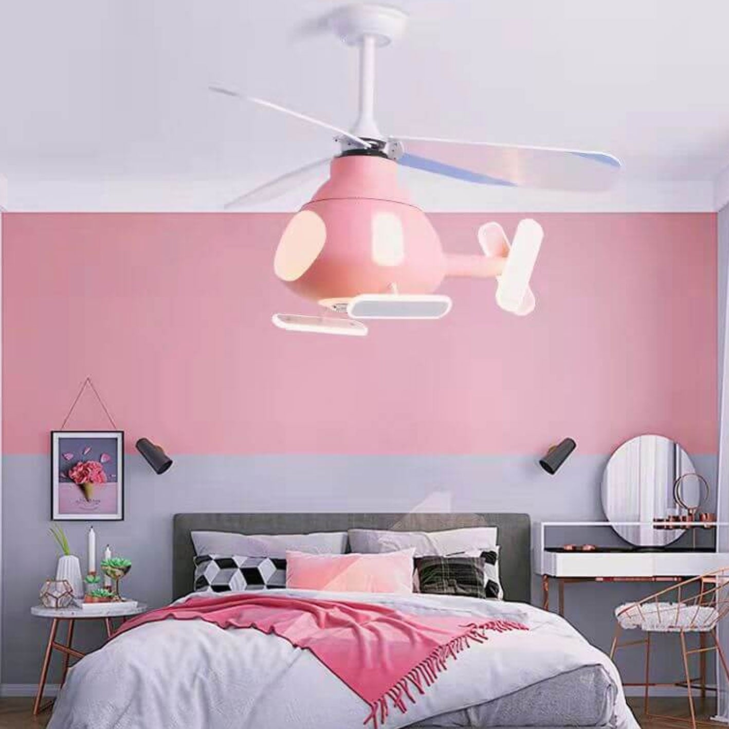 Cartoon Aircraft Ceiling Fan Light with LED Downrods - Unique Home Decor, Kids Room Lighting, Aviation Style Fans, Energy-Efficient Illumination