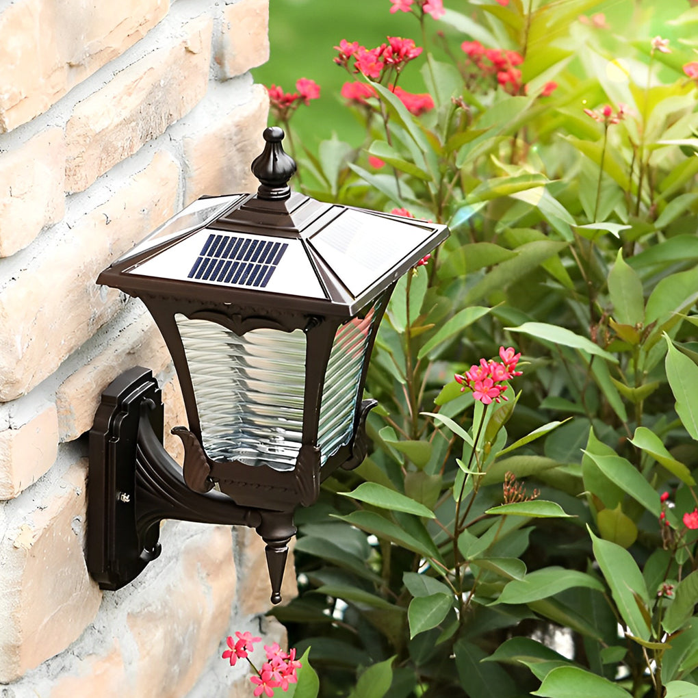 Vintage Striped Glass LED Solar Wall Lights Waterproof Black Retro