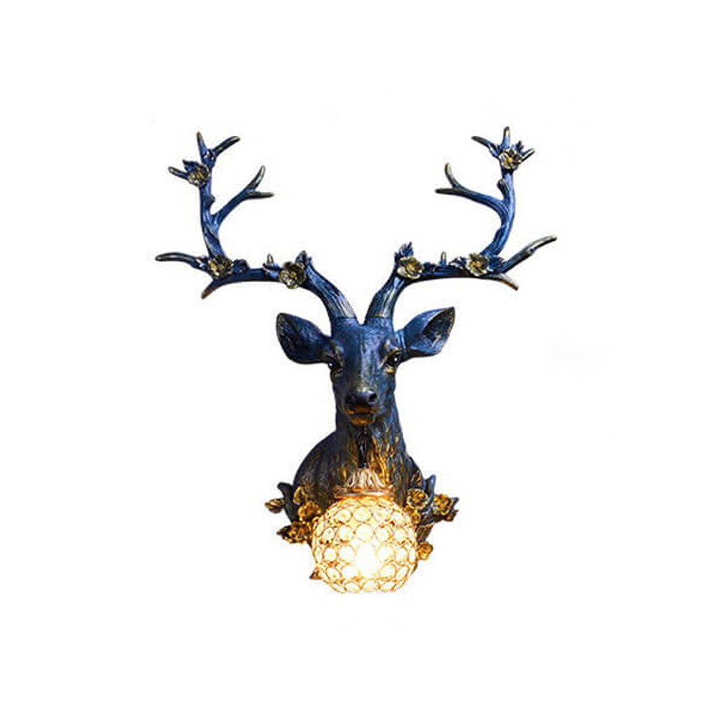 Retro Deer Head Resin Wall Sconce Light - 1-Light Decorative Lamp