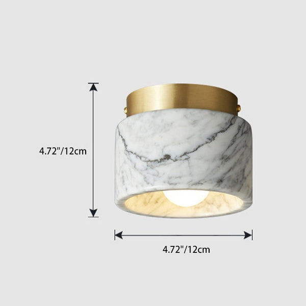 Contemporary Scandinavian Marble Metal Round Cylinder Semi-Flush Mount Light