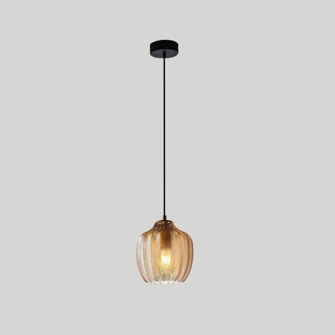 Nordic Textured Wavy Glass Pendant Light - 1-Light Barrel Fixture