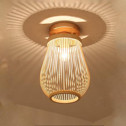 Modern Minimalist Bamboo Weaving Ceiling Lamp - Flush Mount Light Fixture