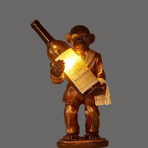 Retro Creative Monkey Resin Wine Bottle 1-Light Decoration Table Lamp, Unique Vintage Home Decor, Funky Animal Table Light, Quirky Wine Bottle Design Lamp, Stylish Monkey Figurine Night Light, Modern Chic Accent Lighting, Ideal Gift for Art Lovers, Decora