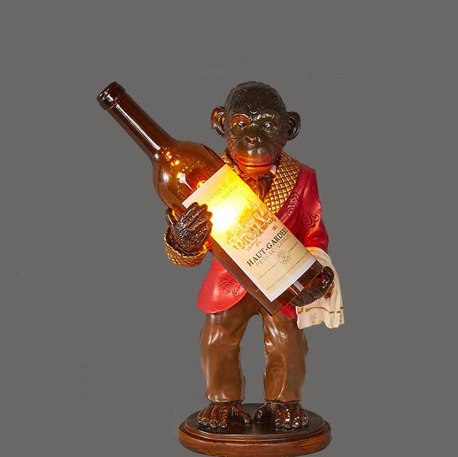 Retro Creative Monkey Resin Wine Bottle 1-Light Decoration Table Lamp, Unique Vintage Home Decor, Funky Animal Table Light, Quirky Wine Bottle Design Lamp, Stylish Monkey Figurine Night Light, Modern Chic Accent Lighting, Ideal Gift for Art Lovers, Decora