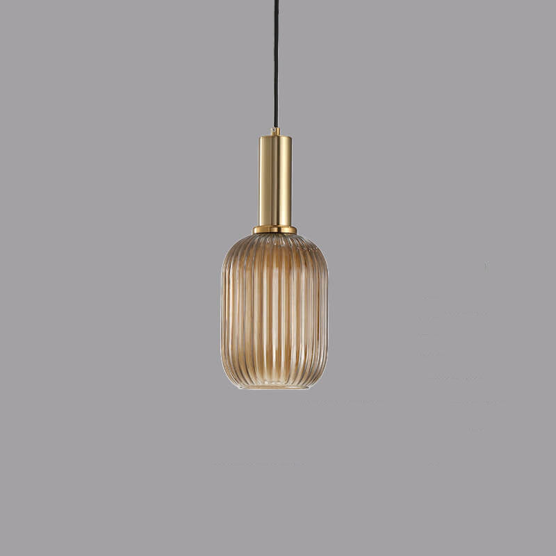 Minimalist Striped Glass Pendant Light - 1-Light Lantern Fixture