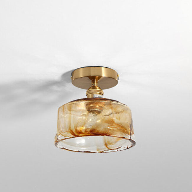 Modern Japanese Amber Glass Flush Mount Light - Multi-Style 1-Light Ceiling Fixture for Home Decor