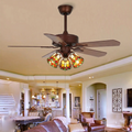 Tiffany Style Flower Stained Glass 3-Light Ceiling Fan Light for Living Room