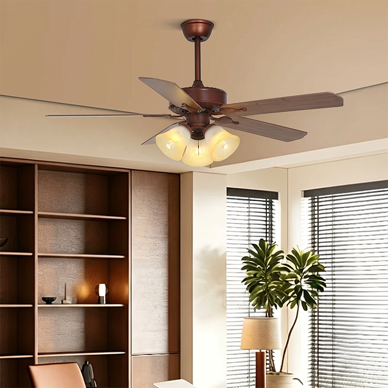 Tiffany Style Flower Stained Glass 3-Light Ceiling Fan Light for Living Room