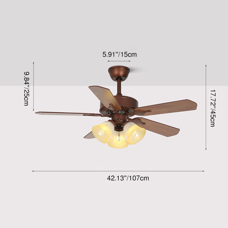 Tiffany Style Flower Stained Glass 3-Light Ceiling Fan Light for Living Room