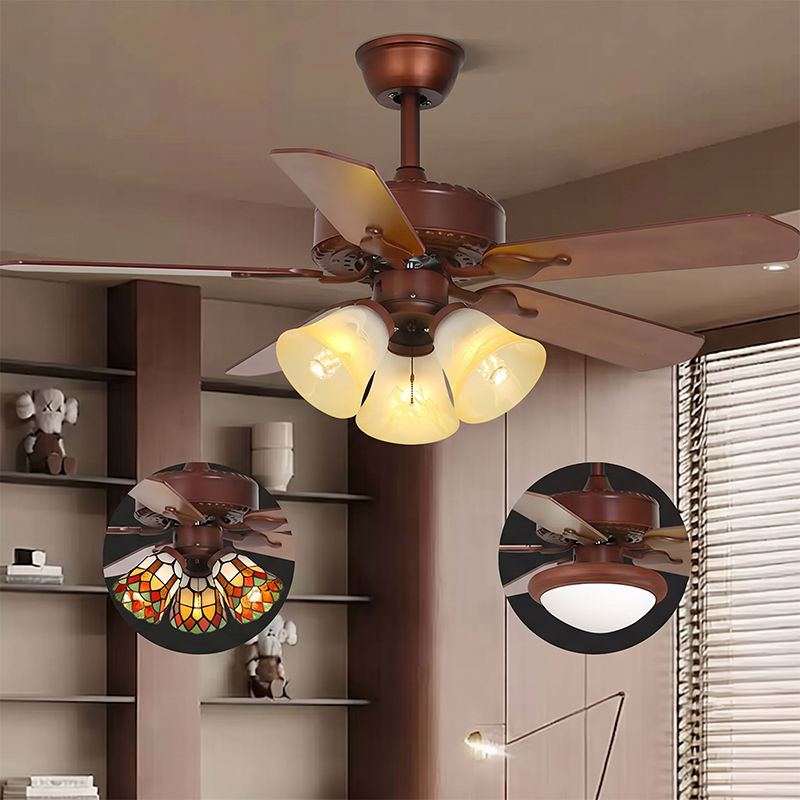 Tiffany Style Flower Stained Glass 3-Light Ceiling Fan Light for Living Room