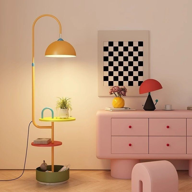 Contemporary Dome Shade Iron Marble Floor Lamp with 2/3-Tier Storage for Living Room & Bedroom