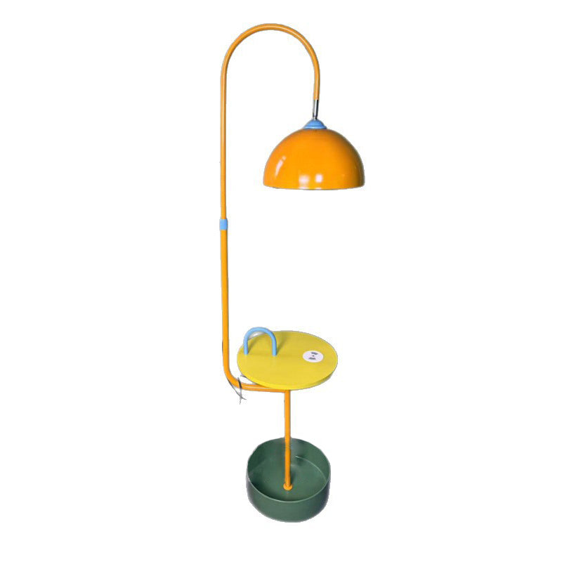 Contemporary Dome Shade Iron Marble Floor Lamp with 2/3-Tier Storage for Living Room & Bedroom