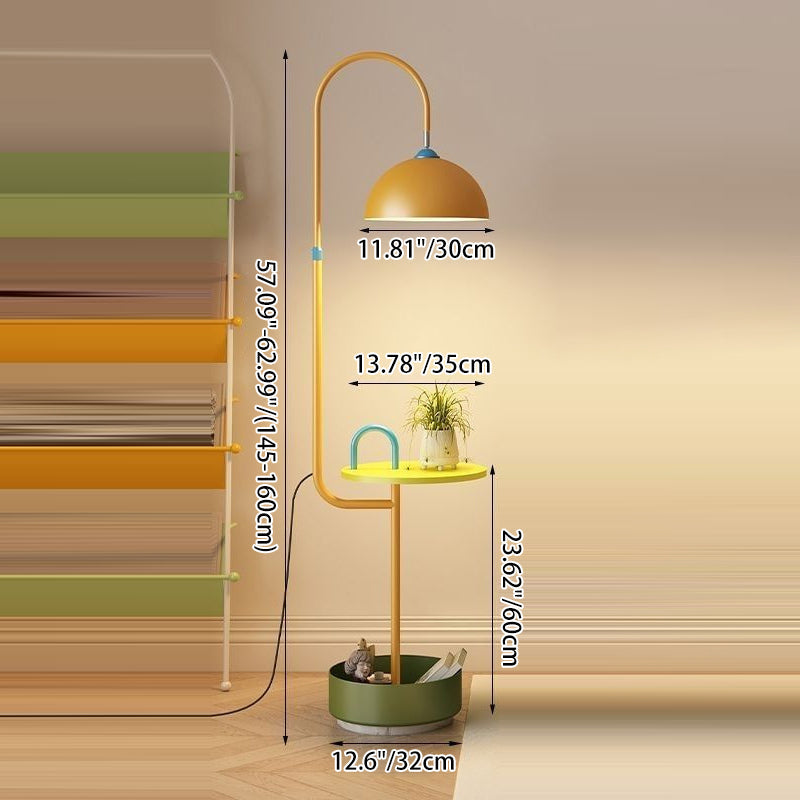 Contemporary Dome Shade Iron Marble Floor Lamp with 2/3-Tier Storage for Living Room & Bedroom