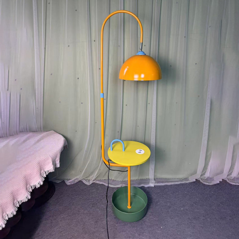 Contemporary Dome Shade Iron Marble Floor Lamp with 2/3-Tier Storage for Living Room & Bedroom