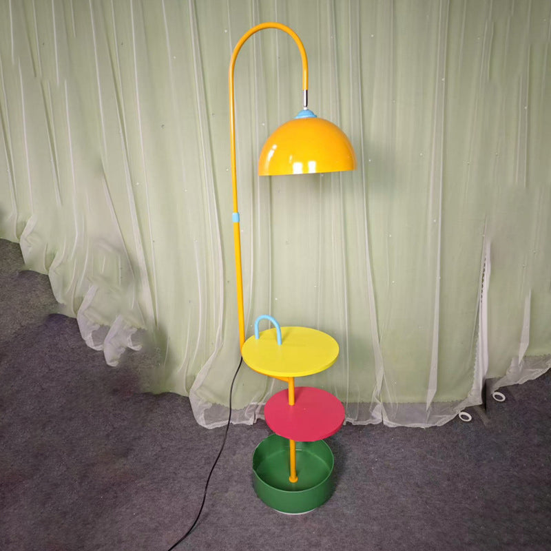Contemporary Dome Shade Iron Marble Floor Lamp with 2/3-Tier Storage for Living Room & Bedroom