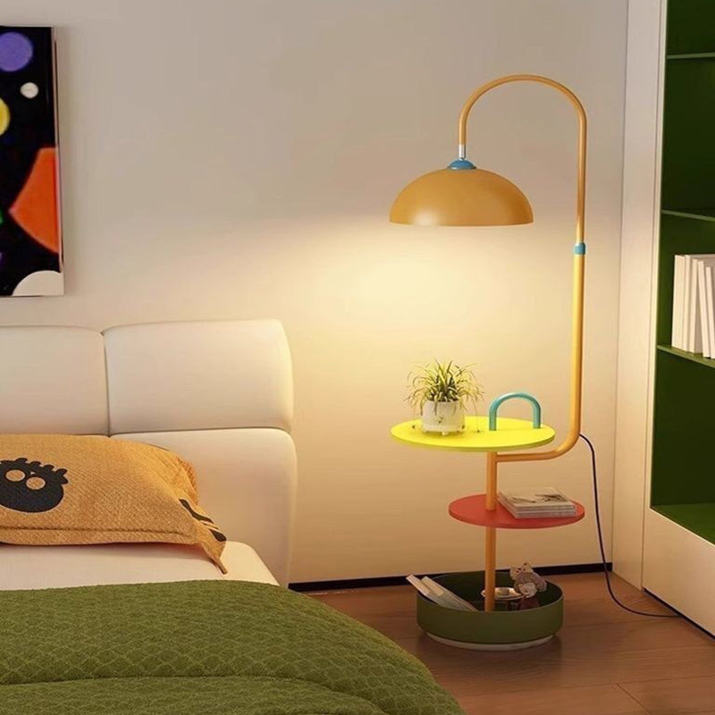 Contemporary Dome Shade Iron Marble Floor Lamp with 2/3-Tier Storage for Living Room & Bedroom