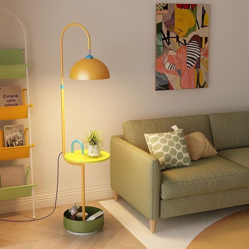 Contemporary Dome Shade Iron Marble Floor Lamp with 2/3-Tier Storage for Living Room & Bedroom