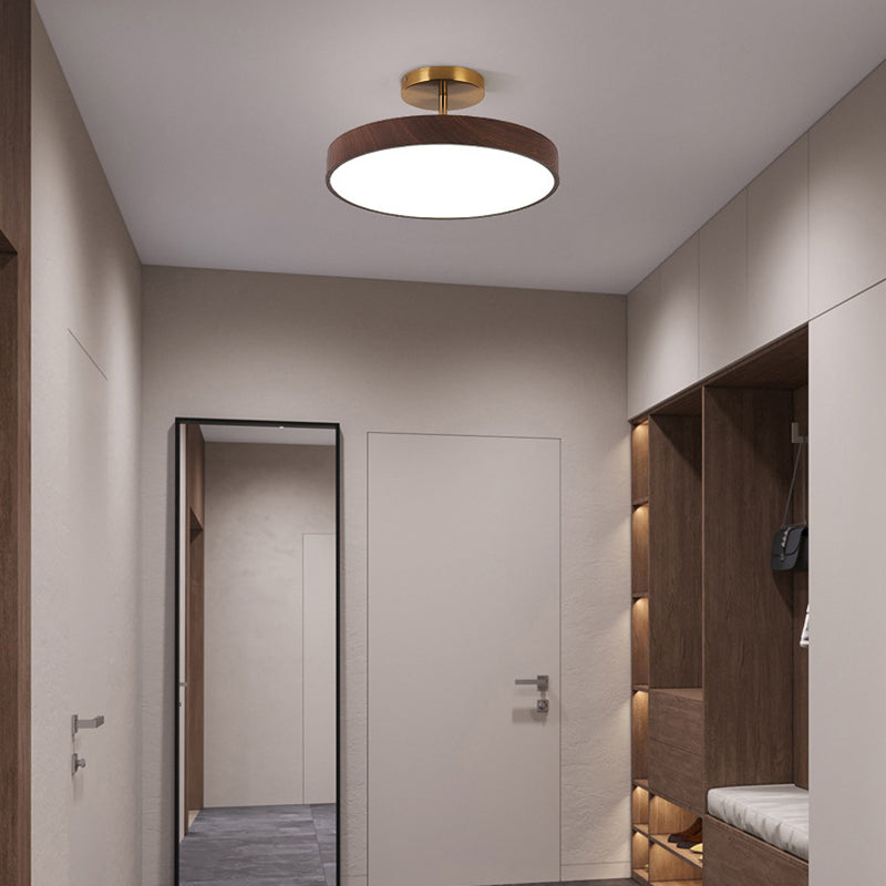 Contemporary Nordic Disc Iron PVC LED Semi-Flush Mount Ceiling Light for Bedroom