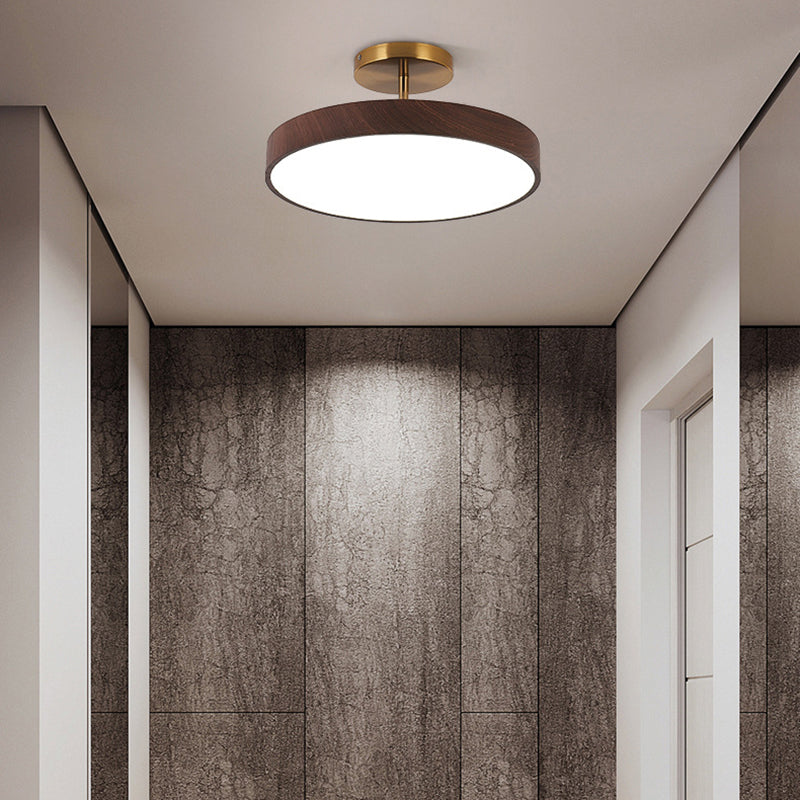 Contemporary Nordic Disc Iron PVC LED Semi-Flush Mount Ceiling Light for Bedroom