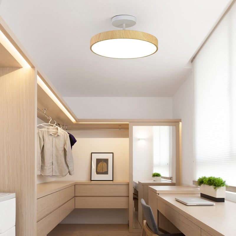 Contemporary Nordic Disc Iron PVC LED Semi-Flush Mount Ceiling Light for Bedroom