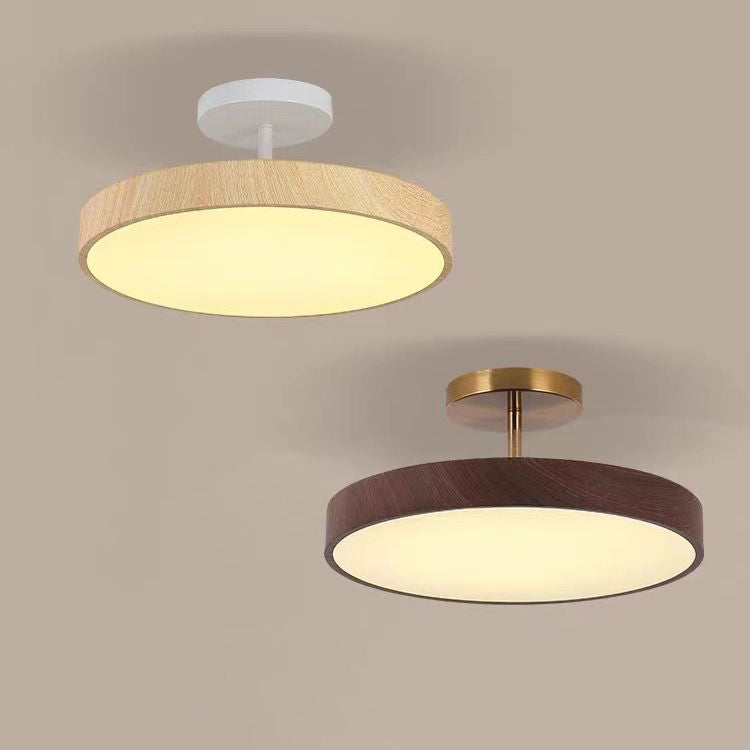 Contemporary Nordic Disc Iron PVC LED Semi-Flush Mount Ceiling Light for Bedroom