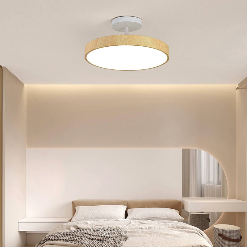 Contemporary Nordic Disc Iron PVC LED Semi-Flush Mount Ceiling Light for Bedroom