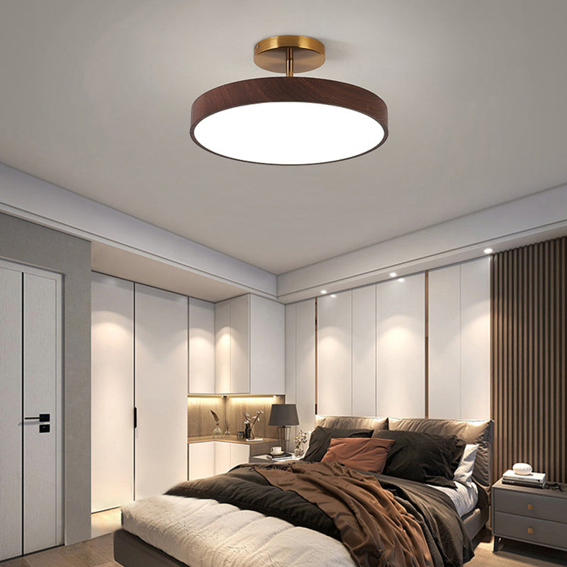 Contemporary Nordic Disc Iron PVC LED Semi-Flush Mount Ceiling Light for Bedroom