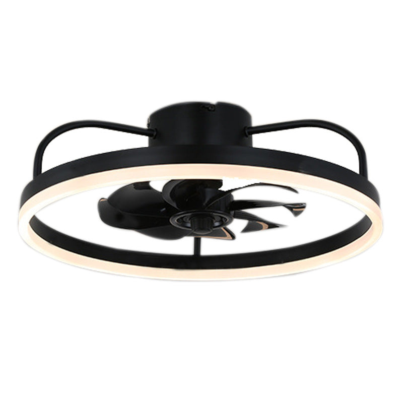 Contemporary Nordic Rotatable Circular Ceiling Fan Light - Copper Iron Acrylic LED Semi-Flush Mount for Living Room
