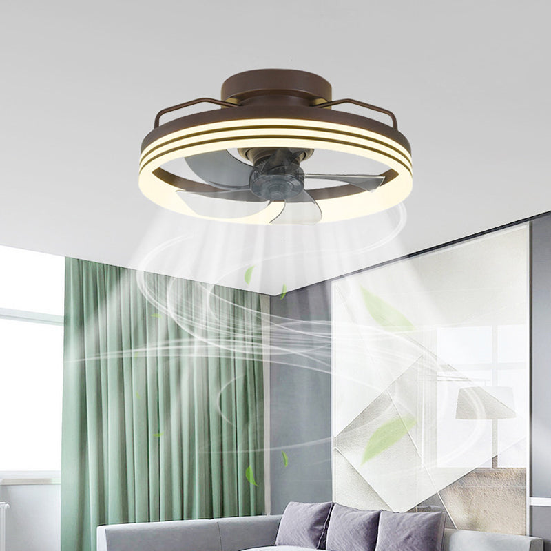Contemporary Nordic Rotatable Circular Ceiling Fan Light - Copper Iron Acrylic LED Semi-Flush Mount for Living Room