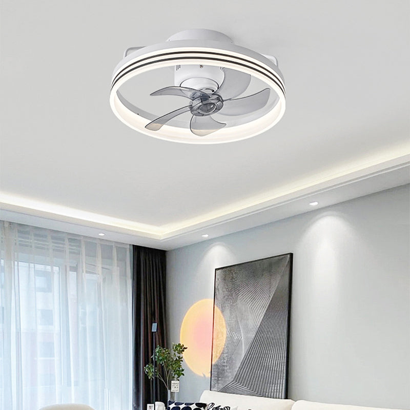 Contemporary Nordic Rotatable Circular Ceiling Fan Light - Copper Iron Acrylic LED Semi-Flush Mount for Living Room