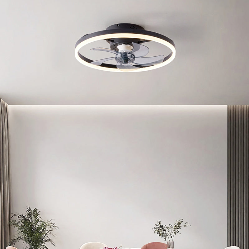 Contemporary Nordic Rotatable Circular Ceiling Fan Light - Copper Iron Acrylic LED Semi-Flush Mount for Living Room