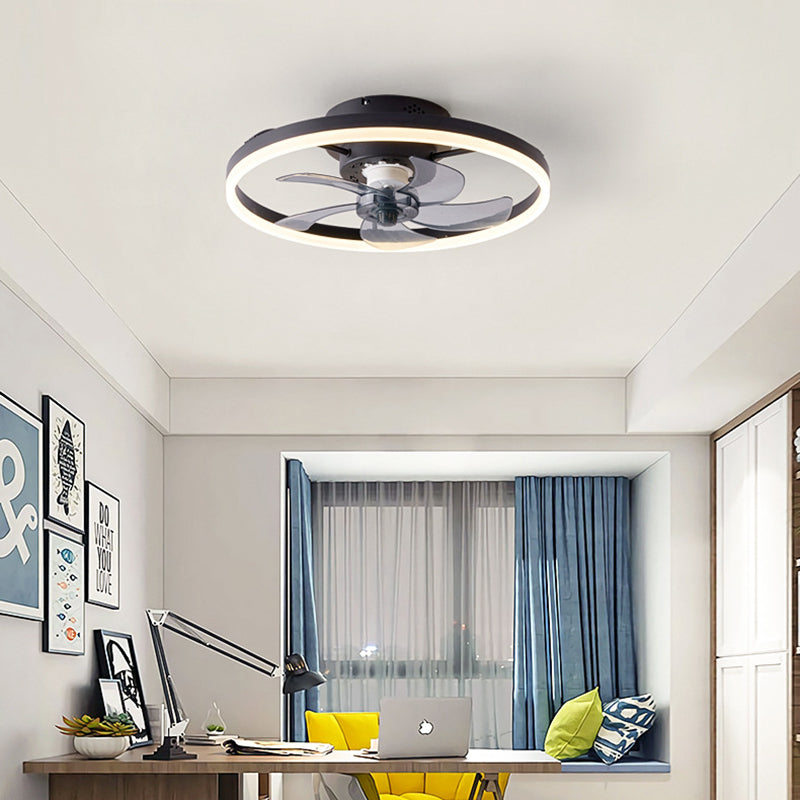 Contemporary Nordic Rotatable Circular Ceiling Fan Light - Copper Iron Acrylic LED Semi-Flush Mount for Living Room