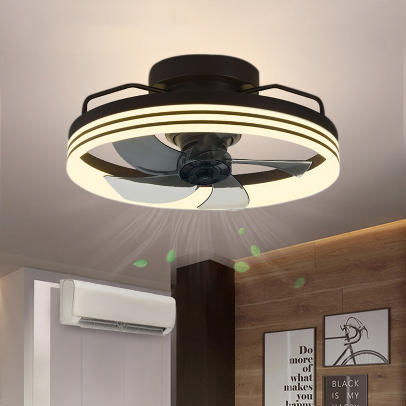 Contemporary Nordic Rotatable Circular Ceiling Fan Light - Copper Iron Acrylic LED Semi-Flush Mount for Living Room