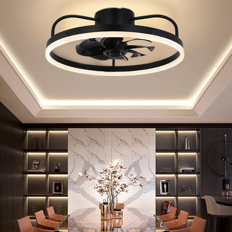 Contemporary Nordic Rotatable Circular Ceiling Fan Light - Copper Iron Acrylic LED Semi-Flush Mount for Living Room