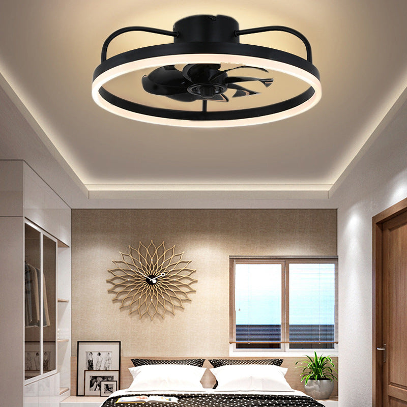 Contemporary Nordic Rotatable Circular Ceiling Fan Light - Copper Iron Acrylic LED Semi-Flush Mount for Living Room