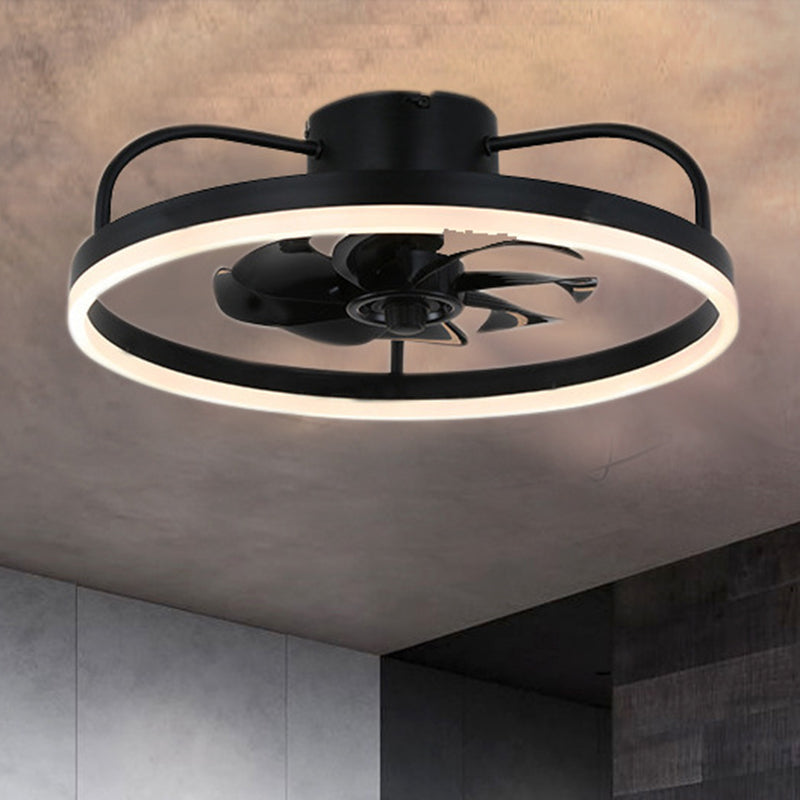 Contemporary Nordic Rotatable Circular Ceiling Fan Light - Copper Iron Acrylic LED Semi-Flush Mount for Living Room
