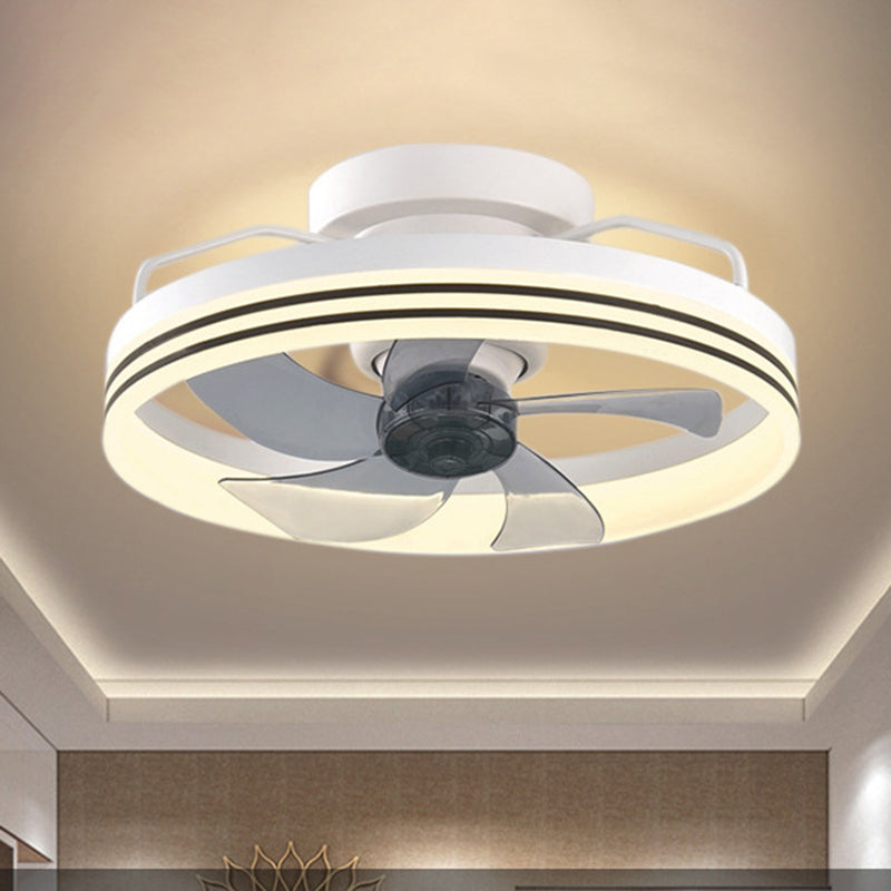 Contemporary Nordic Rotatable Circular Ceiling Fan Light - Copper Iron Acrylic LED Semi-Flush Mount for Living Room