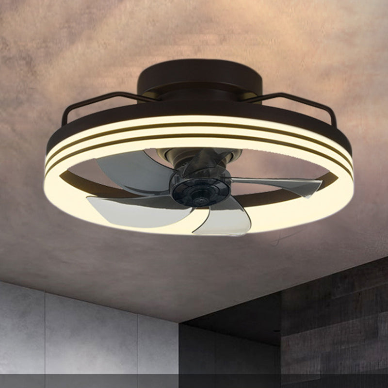 Contemporary Nordic Rotatable Circular Ceiling Fan Light - Copper Iron Acrylic LED Semi-Flush Mount for Living Room