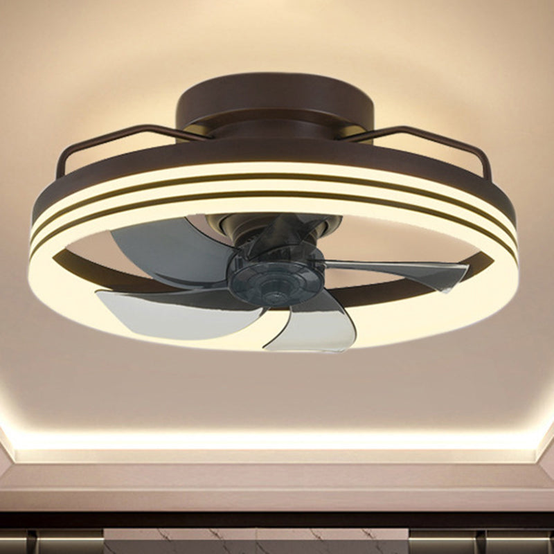 Contemporary Nordic Rotatable Circular Ceiling Fan Light - Copper Iron Acrylic LED Semi-Flush Mount for Living Room