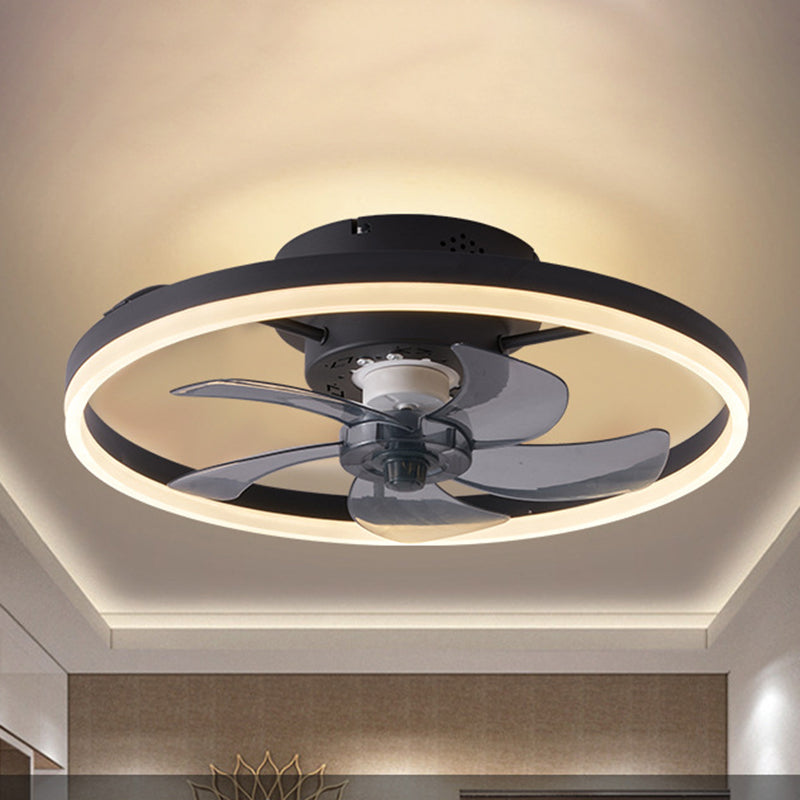 Contemporary Nordic Rotatable Circular Ceiling Fan Light - Copper Iron Acrylic LED Semi-Flush Mount for Living Room