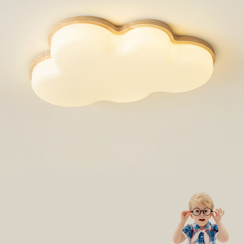 Modern Minimalist Kids Cloud-Shaped Rubberwood Acrylic LED Flush Mount Ceiling Light for Bedroom, Nursery, Playroom, Child’s Room, Cute Cloud Design, Energy-Efficient Lighting, Unique Home Decor, Adjustable Brightness, Soft Glow, Easy Installation