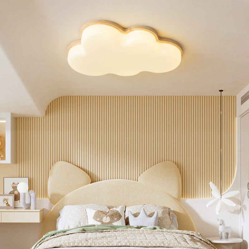 Modern Minimalist Kids Cloud-Shaped Rubberwood Acrylic LED Flush Mount Ceiling Light for Bedroom, Nursery, Playroom, Child’s Room, Cute Cloud Design, Energy-Efficient Lighting, Unique Home Decor, Adjustable Brightness, Soft Glow, Easy Installation