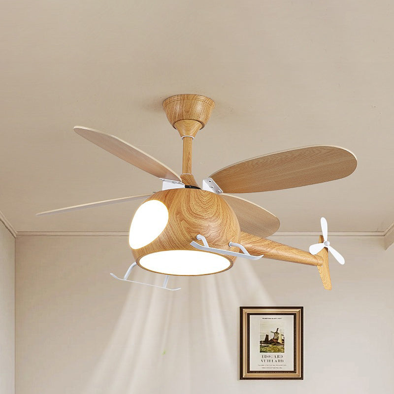 Airplane-Shaped Wooden LED Ceiling Fan Light for Kids' Bedroom