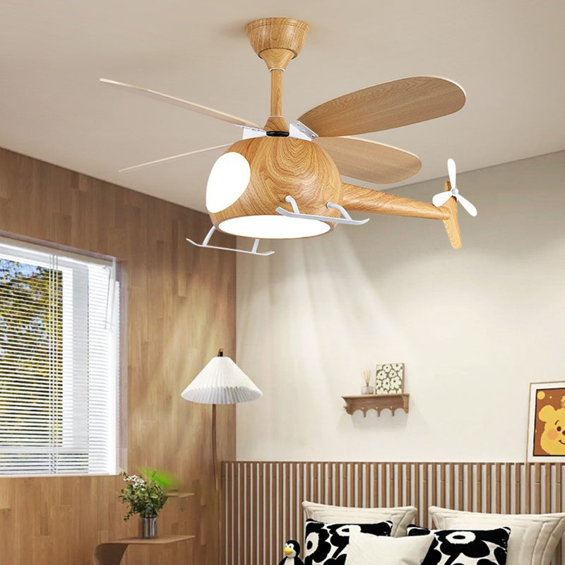 Airplane-Shaped Wooden LED Ceiling Fan Light for Kids' Bedroom