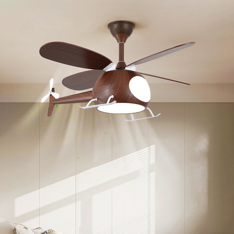 Contemporary Creative Kids Airplane-Shaped Wooden Iron Acrylic LED Downrods Ceiling Fan Light for Bedroom, Unique Airplane Ceiling Fan for Kids Room, Modern LED Ceiling Light, Decorative Airplane Light Fixture, Fun Bedroom Lighting, Childrens Room Ceiling